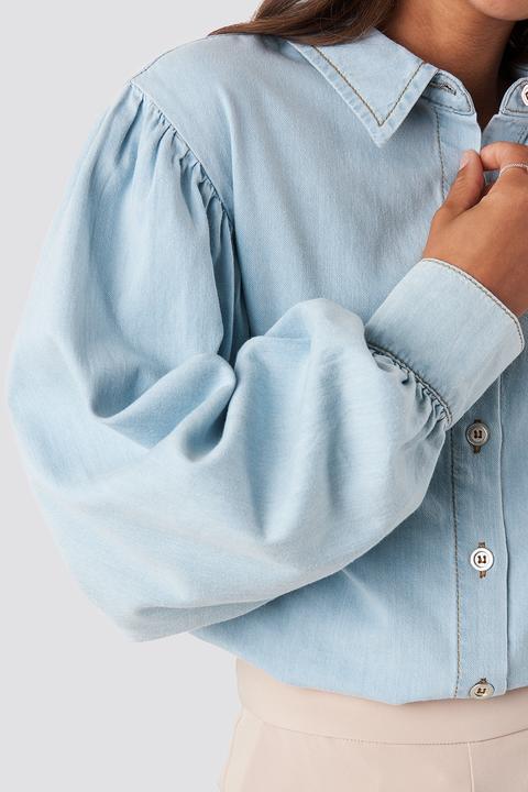 Puff Sleeve Denim Shirt Blau From Na Kd On 21 Buttons