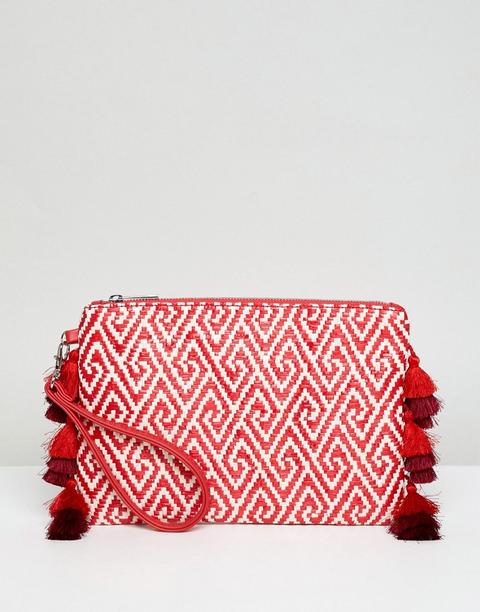 Miss Selfridge Tassel Clutch Bag - Red Woven