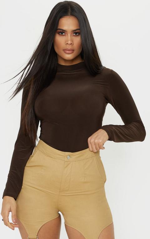 Chocolate Slinky High Neck Top