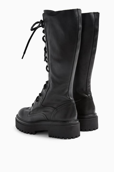 ladies long black lace up boots