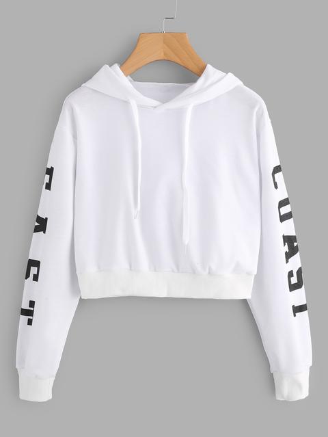 Letter Print Sleeve Hoodie