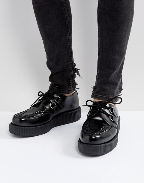 T.u.k - Scarpe Extra Lucide Stringate Con Plateau Creeper - Nero