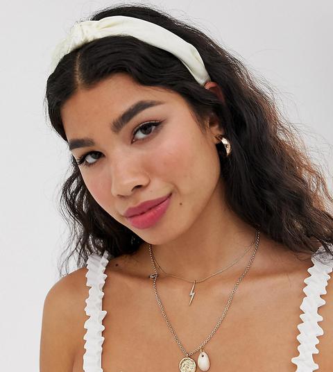 Designb London Cream Satin Know Front Headband-white