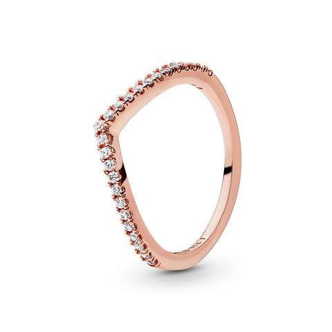 Pandora Sparkling Wishbone Ring - 14k Rose Gold-plated Unique Metal Blend / Clear