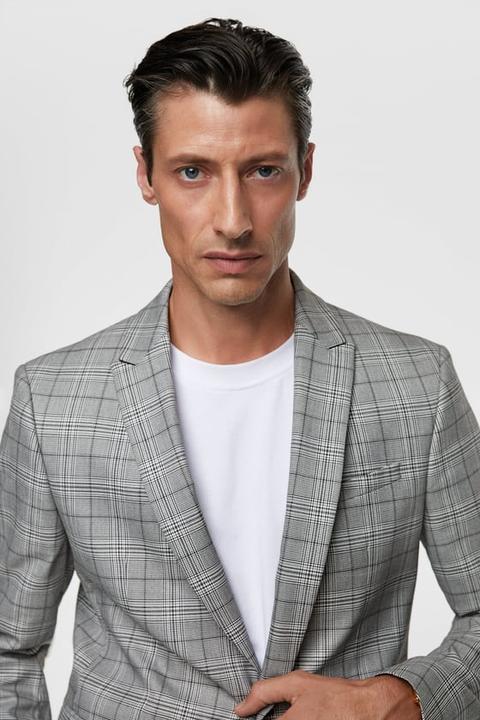 textured check suit blazer