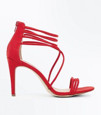 Red Suedette Tube Strap Stiletto Sandals