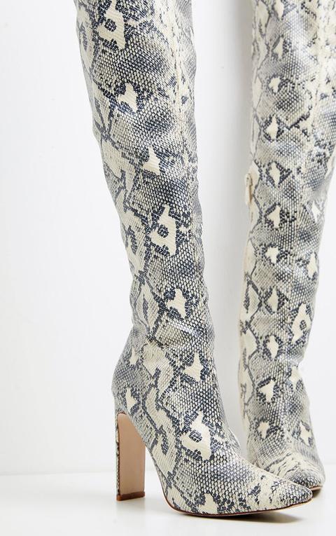 Bottes Cuissardes Imprim Serpent Et Talon Plat Snake Print