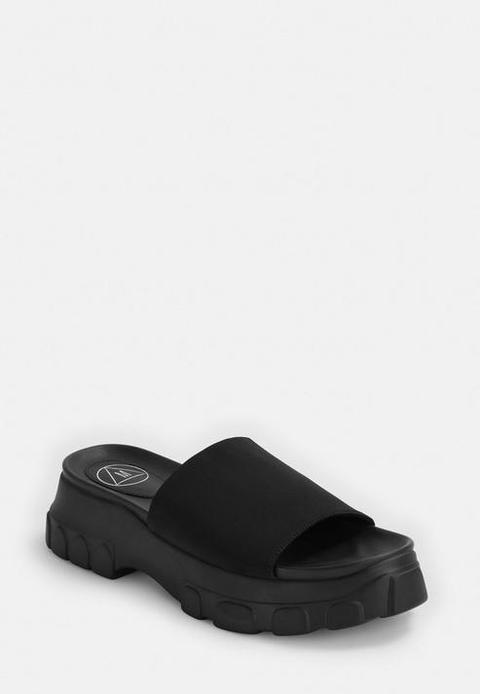 Black Chunky Sole Sliders, Black