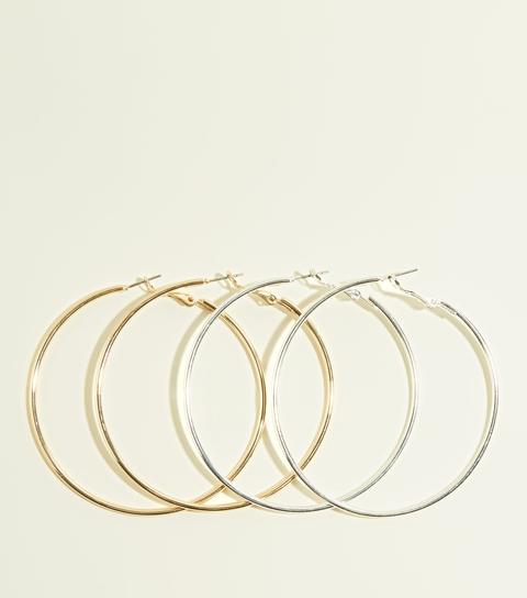 2 Pack Gold And Silver Hoop Earrings New Look