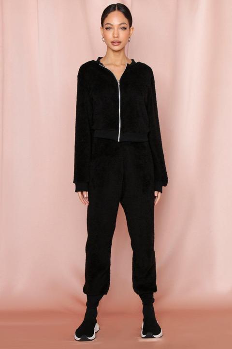 Teddy Lounge Set Zip Crop Top