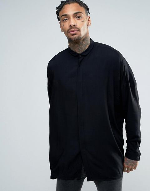 Asos - Camicia Oversize In Viscosa Nera Con Spalle Scivolate - Nero