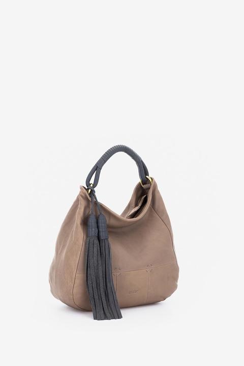 Bolso Hobo De Piel Taupe