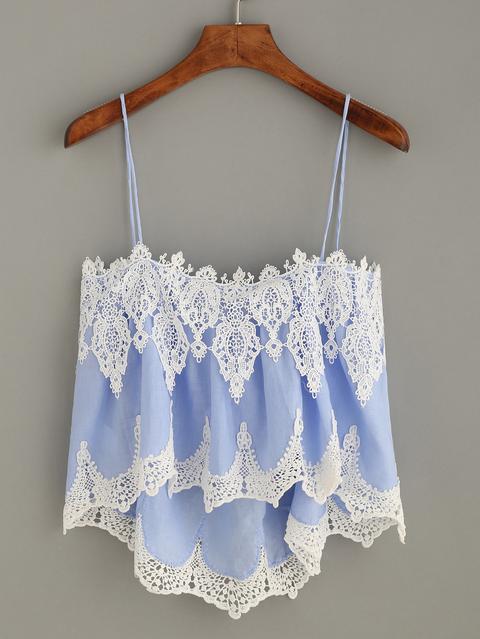 Top Crochet Asimétrico Cami - Azul