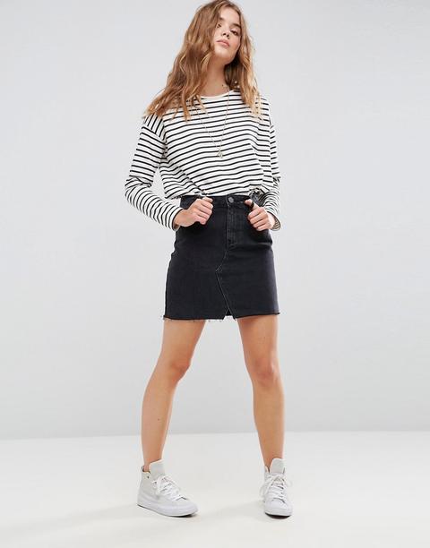 Minifalda Muy Corta Vaquera En Negro Desgastado De Asos Design