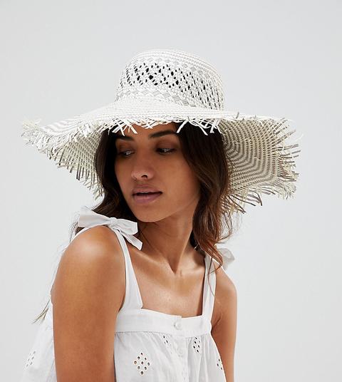 South Beach Woven Straw Hat With Frayed Edge