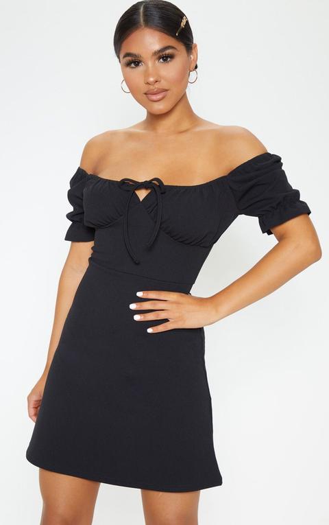 petite black bardot dress