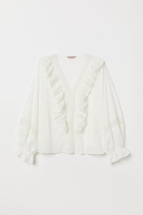 H & M - H & M+ Camicetta Con Volant - Bianco