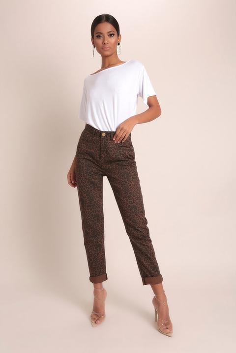 Brown Leopard Print High Rise Mom Jeans