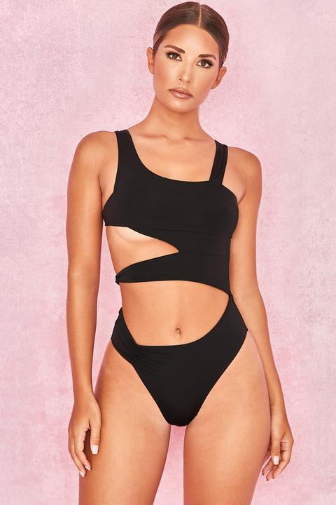 Black Wrapover Cut Out Swimsuit One Piece - Sale