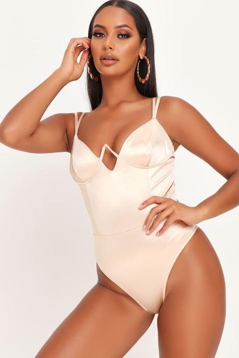 Nude Stretch Satin Strapless Bodysuit from I Saw It First on 21 Buttons