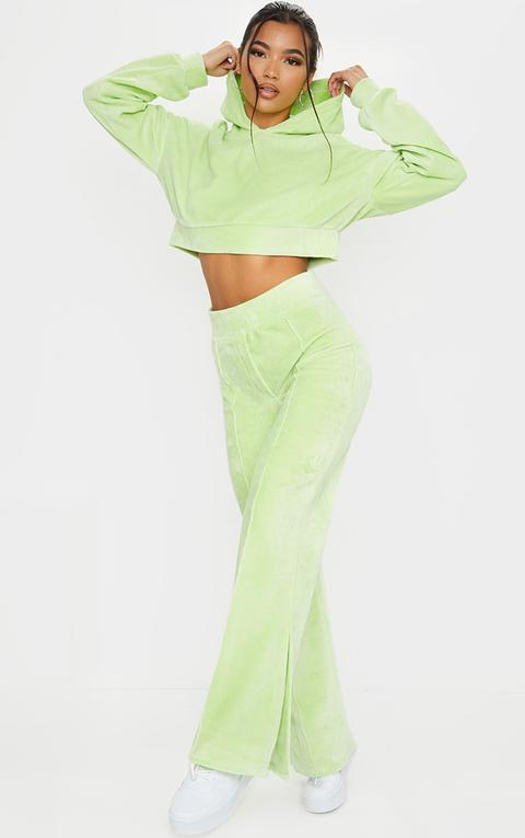 Lime Velour Seam Detail Wide Leg Jogger