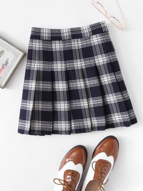 Box Pleated Plaid Skirt