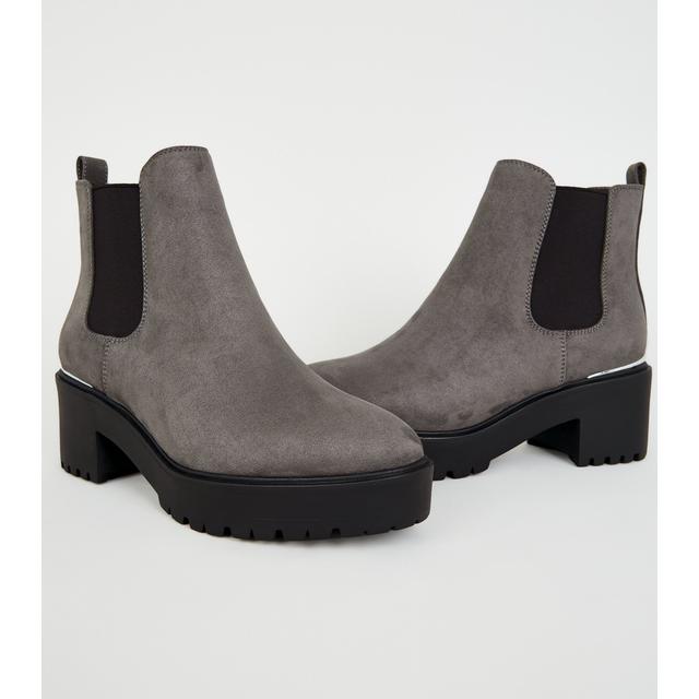 grey suedette chunky chelsea boots