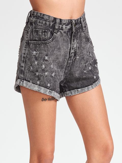Shorts Grigio Scuro Sfilacciato Cuffed Denim
