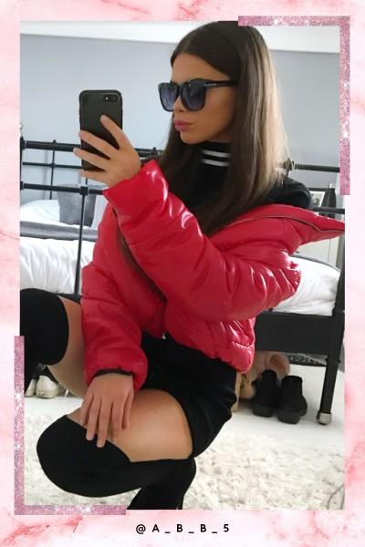 Ruby Red Cropped Puffer Jacket