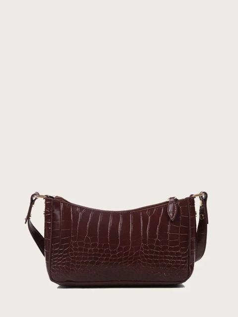 Croc Embossed Baguette Bag