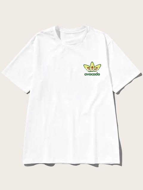 Camiseta De Hombres Con Estampado De Letra Y Fruta