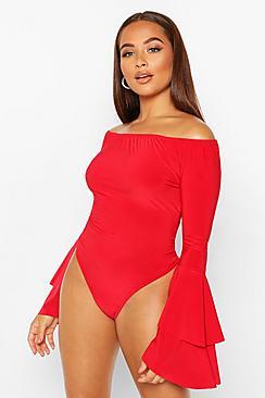 Off The Shoulder Flared Ruffle Sleeve Bodysuit