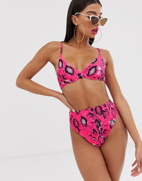 neon pink snake print bikini