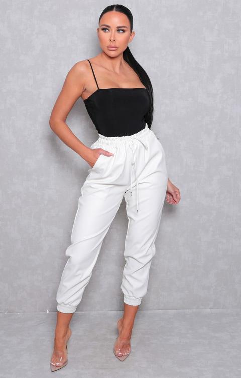 White Pu Cuffed Joggers - Sophie