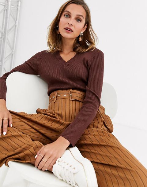 Gianni Feraud V-neck Knit Jumper In Brown