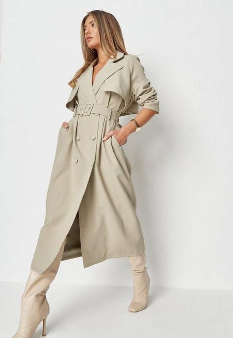 Premium Sage Covered Buckle Trench Coat, Green