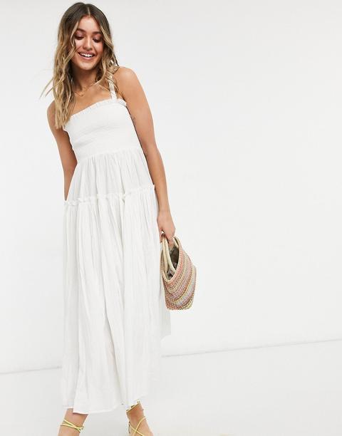 Asos Design Cami Midi Sundress With Raw Edges In White