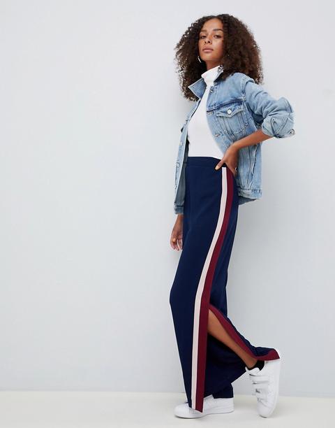 Pantalones De Pernera Ancha Con Abertura Y Raya Lateral De Asos Design