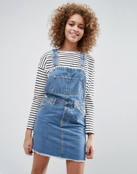 Vestido Tipo Pichi Vaquero En Azul Lavado Medio De Asos