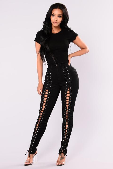 Kylee Lace Up Jeans - Black