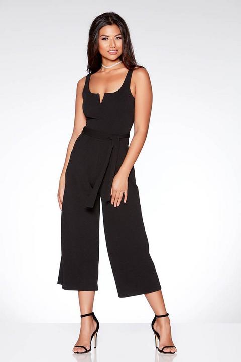 Black Crepe Belted Culotte Jumpsuit