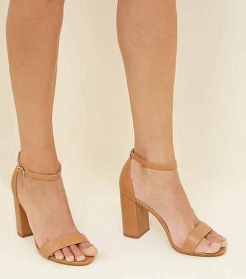 Wide Fit Camel Leather-look Block Heels 