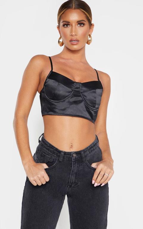 Black Satin Cup Strappy Bralet