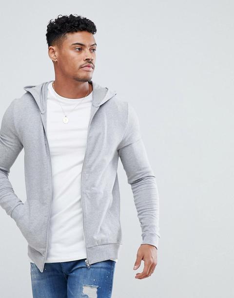 Sudadera Con Capucha Y Cremallera De Corte Ajustado En Gris Marga De Asos