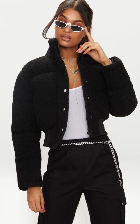 Black Borg Bubble Cropped Bomber Jacket