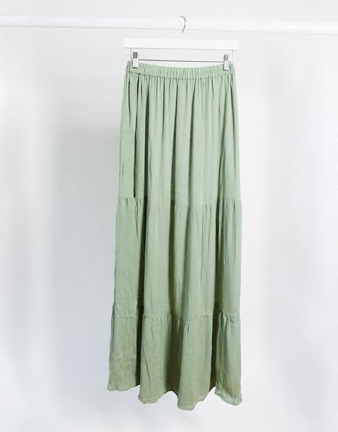 Falda Larga Escalonada De Playa En Caqui De Asos Design (parte De Un Conjunto)-verde