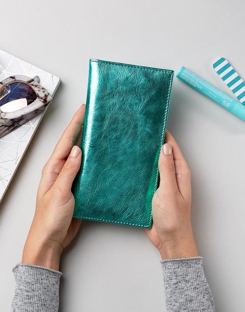 Asos - Portafoglio Sottile A Battente In Pelle Metallizzata - Verde