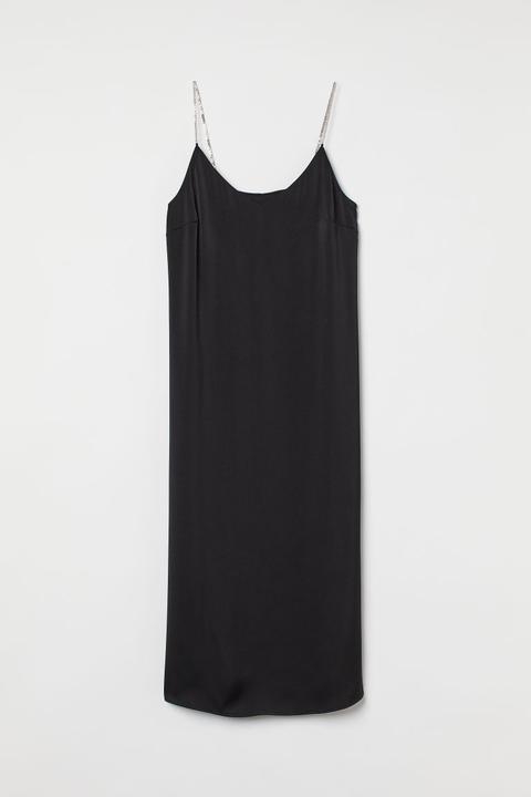 Vestido Lencero Con Strass - Negro