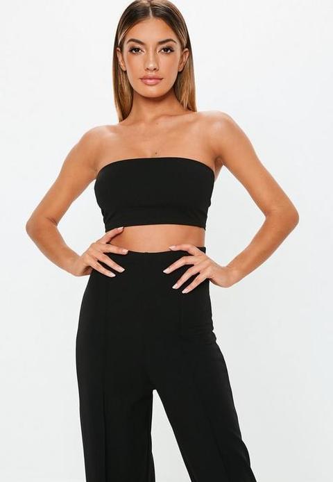 Black Stretch Crepe Bandeau Top, Black