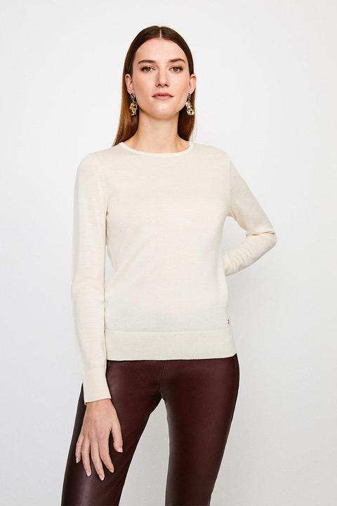 Karen Millen Merino Wool Crew Neck Jumper -, Ivory